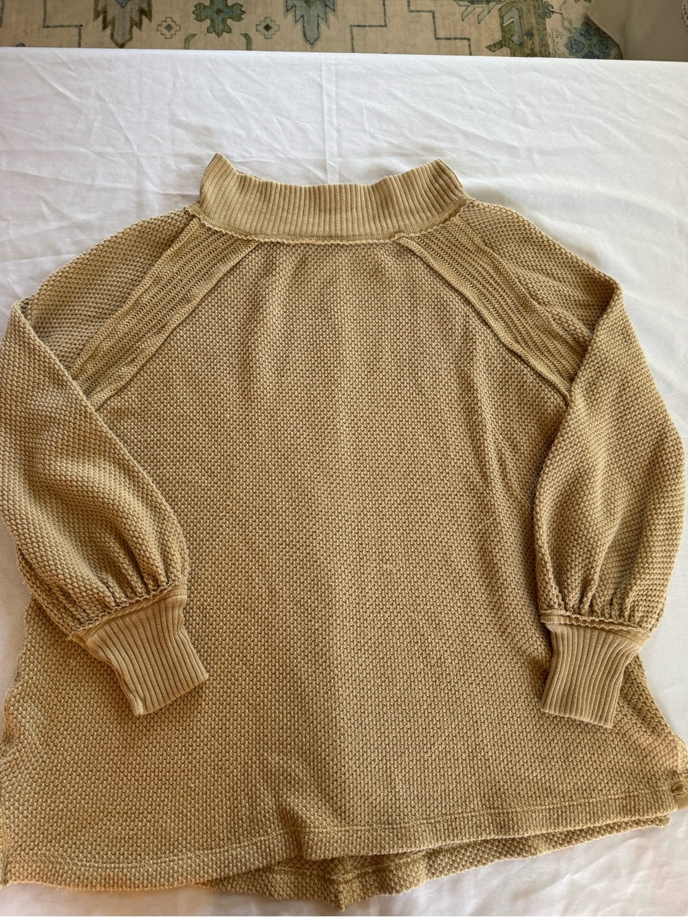FREE PEOPLE She's A Keeper Thermal Waffle Knit Sweater Winter Wheat Tan we the f - Picture 4 of 6